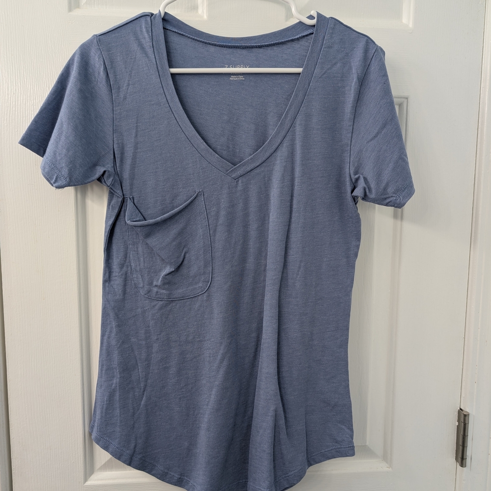 Z Supply Soft Blue V-Neck Tee with Pocket